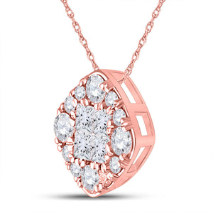 Diamond Cluster Pendant | 14kt Rose Gold Womens Princess Diamond Offset Square Pendant 1/2 Cttw | Splendid Jewellery GND