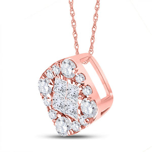 Diamond Cluster Pendant | 14kt Rose Gold Womens Princess Diamond Square Pendant 1/4 Cttw | Splendid Jewellery GND