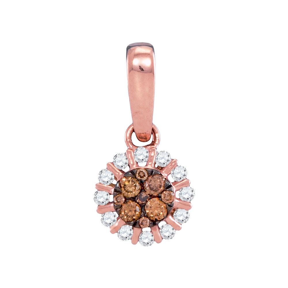 Diamond Cluster Pendant | 14kt Rose Gold Womens Round Brown Diamond Cluster Pendant 1/4 Cttw | Splendid Jewellery GND