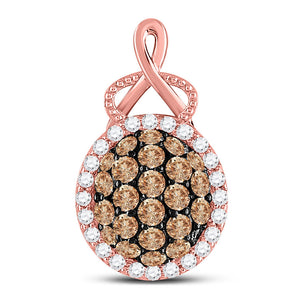 Diamond Cluster Pendant | 14kt Rose Gold Womens Round Brown Diamond Oval Cluster Pendant 7/8 Cttw | Splendid Jewellery GND