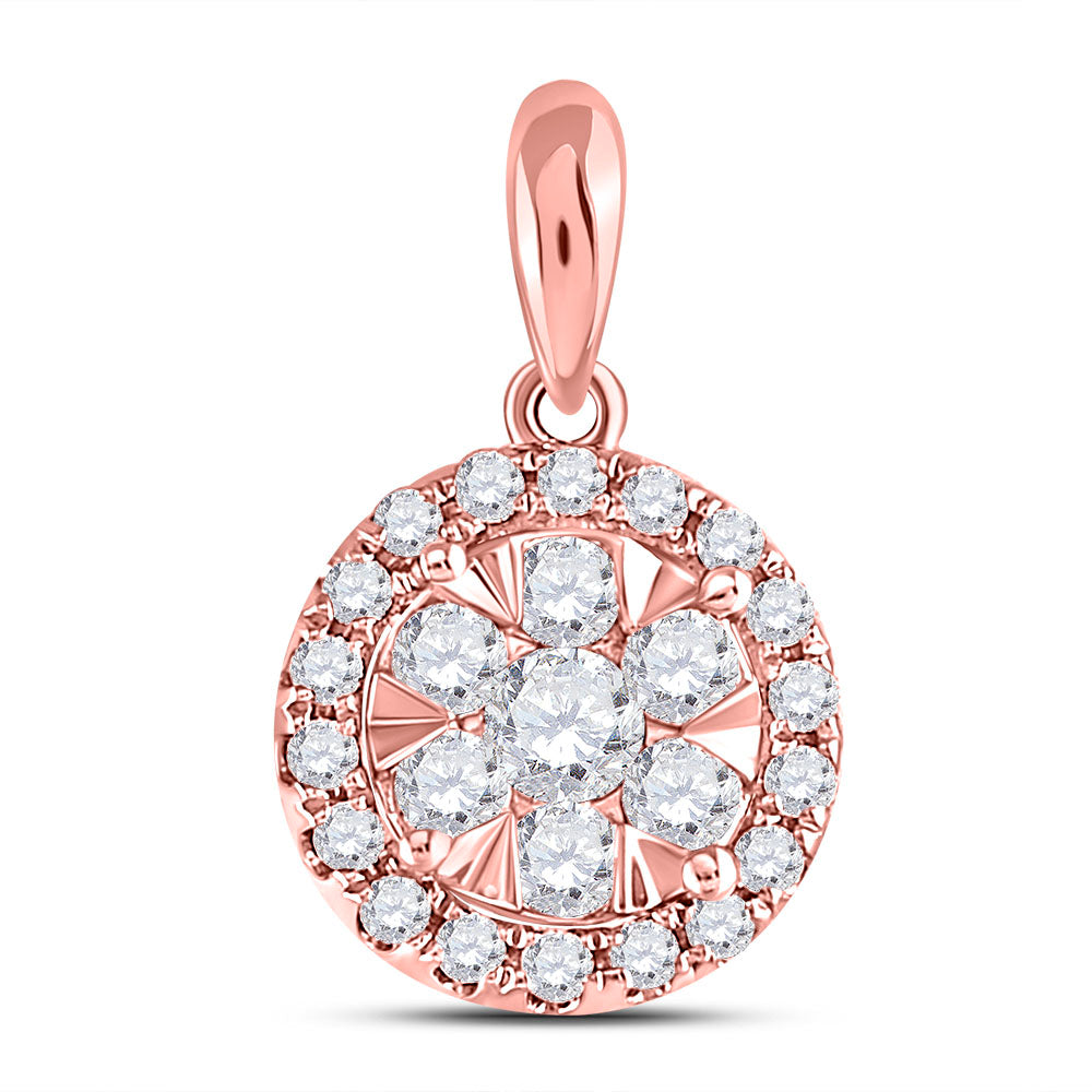 Diamond Cluster Pendant | 14kt Rose Gold Womens Round Diamond Flower Cluster Pendant 1/2 Cttw | Splendid Jewellery GND