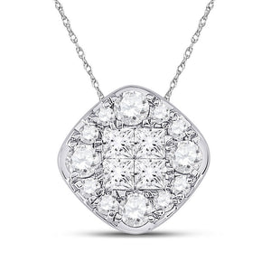 Diamond Cluster Pendant | 14kt White Gold Womens Princess Diamond Offset Square Cluster Pendant 1/2 Cttw | Splendid Jewellery GND