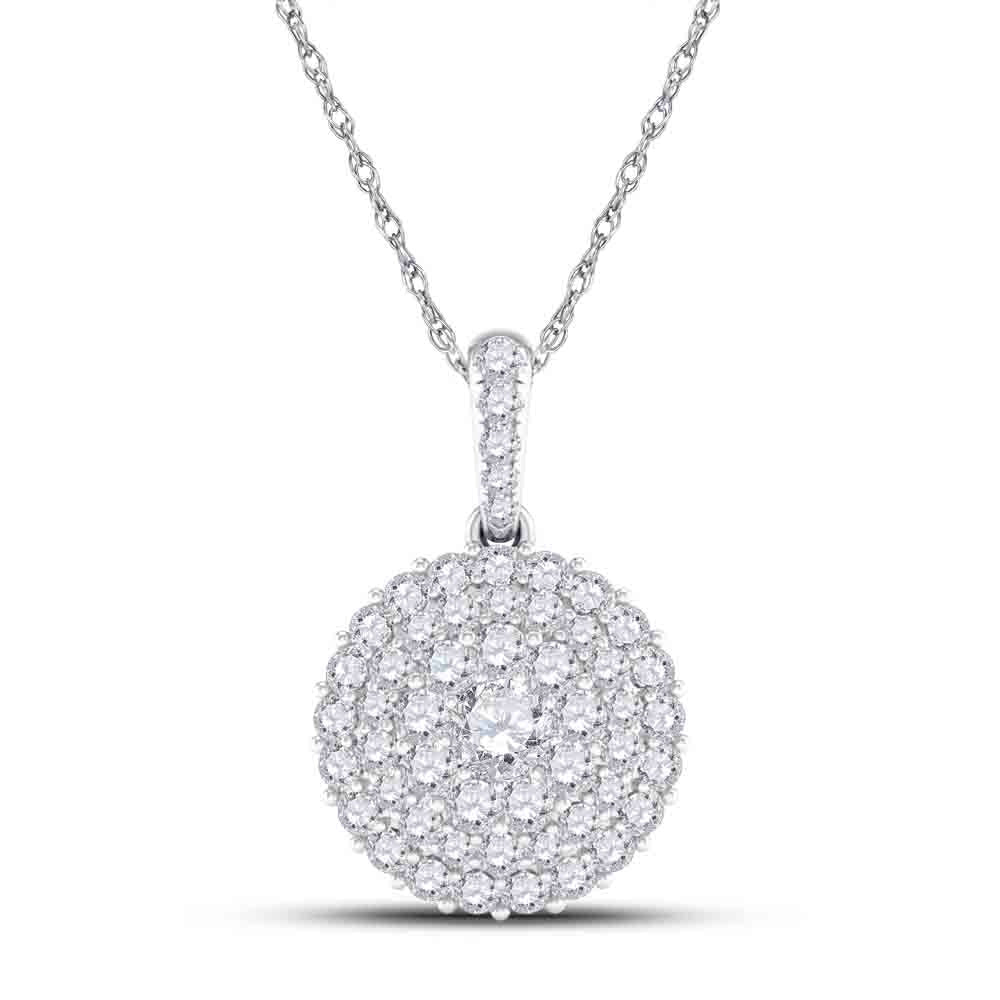 Diamond Cluster Pendant | 14kt White Gold Womens Round Diamond Cluster Pendant 1/2 Cttw | Splendid Jewellery GND