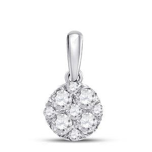 Diamond Cluster Pendant | 14kt White Gold Womens Round Diamond Fashion Cluster Pendant 1/2 Cttw | Splendid Jewellery GND