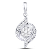 Load image into Gallery viewer, Enchanting Diamond Blossom Pendant | 14kt White Gold Womens Round Diamond Flower Cluster Pendant 1/5 Cttw  Top View from Splendid Jewellery