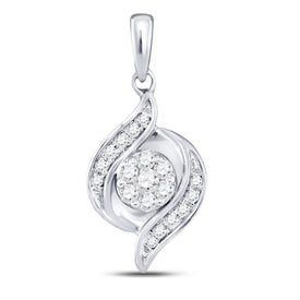 Enchanting Diamond Blossom Pendant | 14kt White Gold Womens Round Diamond Flower Cluster Pendant 1/5 Cttw  Top View from Splendid Jewellery