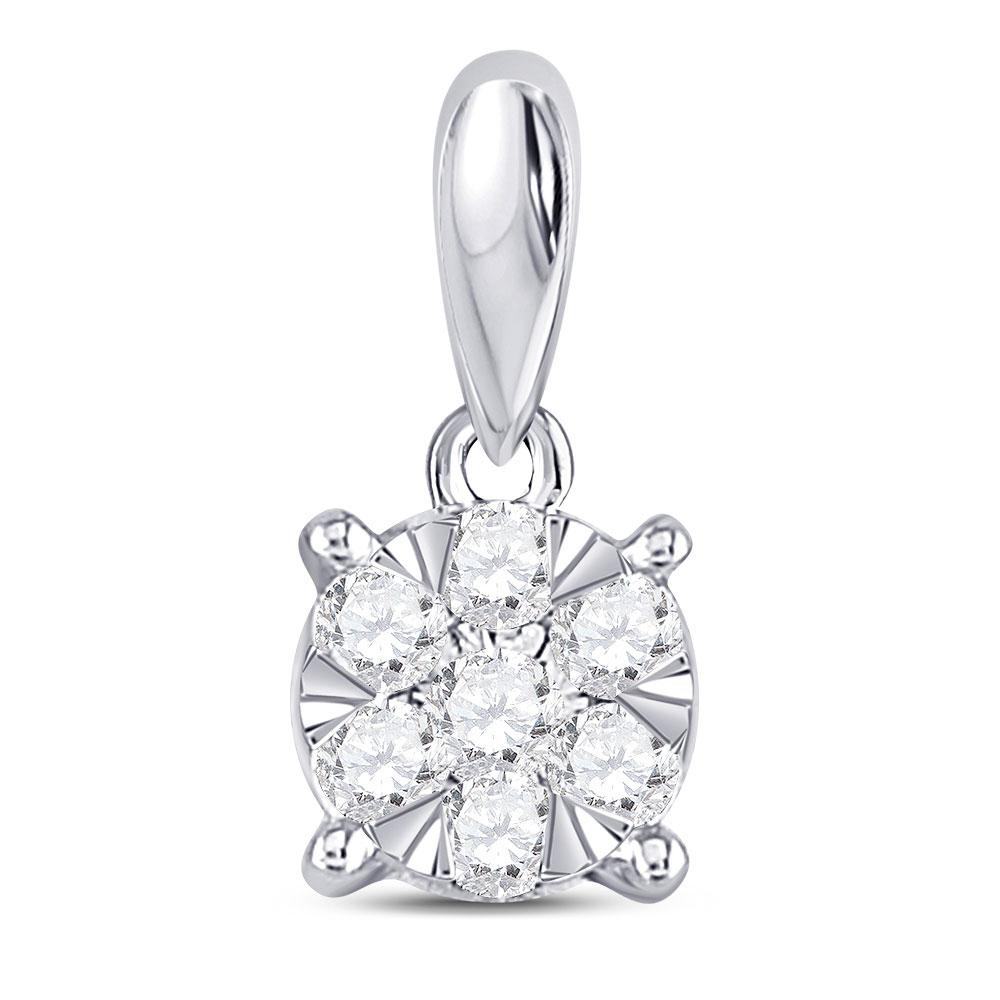 Diamond Cluster Pendant | 14kt White Gold Womens Round Diamond Flower Cluster Pendant 1/5 Cttw | Splendid Jewellery GND