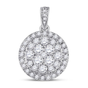 Diamond Cluster Pendant | 14kt White Gold Womens Round Diamond Halo Cluster Pendant 1 Cttw | Splendid Jewellery GND