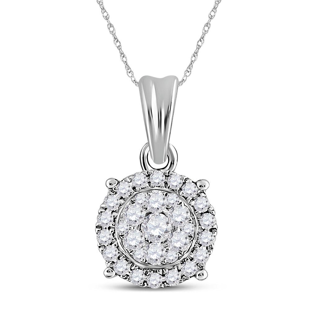 Diamond Cluster Pendant | 14kt White Gold Womens Round Diamond Halo Cluster Pendant 1/4 Cttw | Splendid Jewellery GND