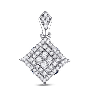 Diamond Cluster Pendant | 14kt White Gold Womens Round Diamond Offset Square Pendant 1/2 Cttw | Splendid Jewellery GND
