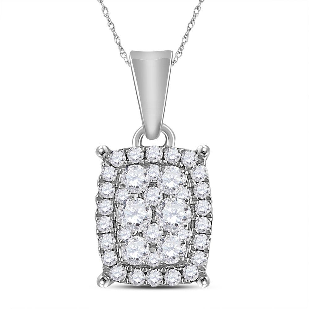 Diamond Cluster Pendant | 14kt White Gold Womens Round Diamond Rectangle Cluster Pendant 1/4 Cttw | Splendid Jewellery GND