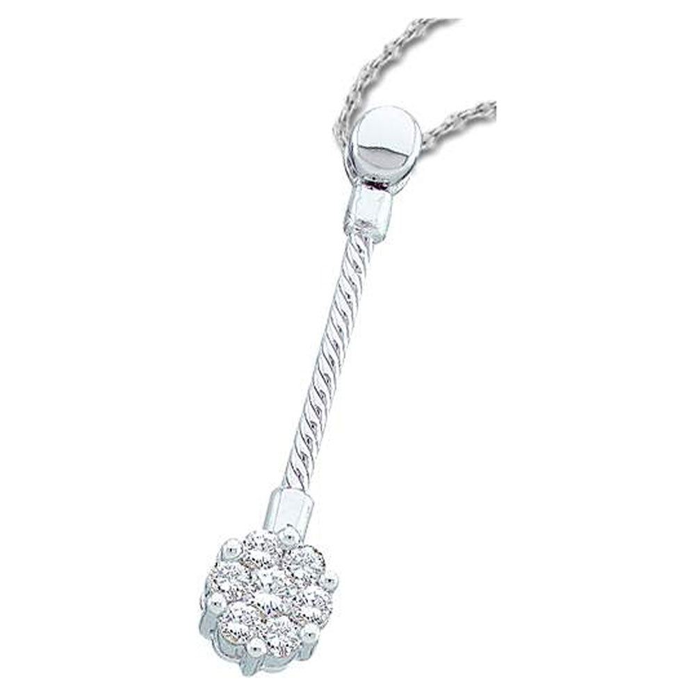 Diamond Cluster Pendant | 14kt White Gold Womens Round Diamond Rope Flower Cluster Pendant 1/4 Cttw | Splendid Jewellery GND