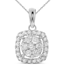 Load image into Gallery viewer, Radiant Brilliance: 14kt White Gold Diamond Cluster Pendant - Top View