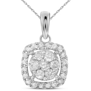 Diamond Cluster Pendant | 14kt White Gold Womens Round Diamond Square Cluster Pendant 1/4 Cttw | Splendid Jewellery GND