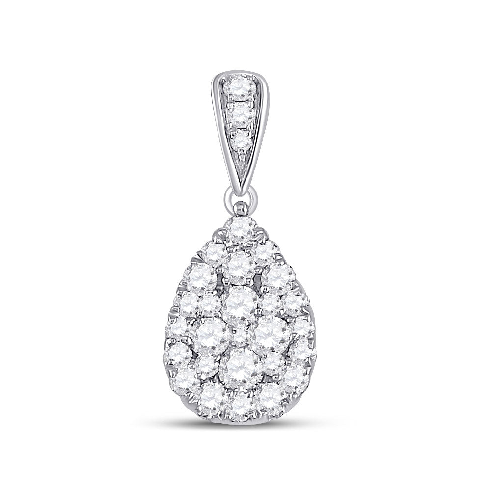 Diamond Cluster Pendant | 14kt White Gold Womens Round Diamond Teardrop Cluster Pendant 1/2 Cttw | Splendid Jewellery GND