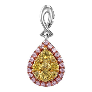 Diamond Cluster Pendant | 14kt White Gold Womens Round Yellow Pink Diamond Teardrop Cluster Pendant 5/8 Cttw | Splendid Jewellery GND