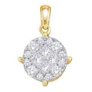 Diamond Cluster Pendant | 14kt Yellow Gold Womens Princess Round Diamond Cluster Pendant 2 Cttw | Splendid Jewellery GND