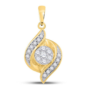 Diamond Cluster Pendant | 14kt Yellow Gold Womens Round Diamond Flower Cluster Pendant 1/5 Cttw | Splendid Jewellery GND