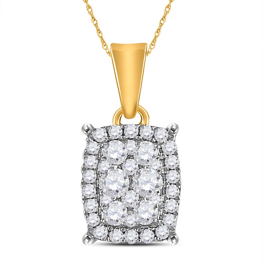 Diamond Cluster Pendant | 14kt Yellow Gold Womens Round Diamond Rectangle Cluster Pendant 1/4 Cttw | Splendid Jewellery GND