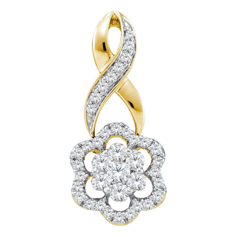 Diamond Cluster Pendant | 14kt Yellow Gold Womens Round Diamond Twist Flower Cluster Pendant 1/2 Cttw | Splendid Jewellery GND