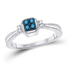 Blue Brilliance Diamond Cluster Ring | 10k White Gold Blue Color Enhanced Round Diamond Womens Simple Cluster Band Ring 1/6 Cttw Top View from Splendid Jewellery