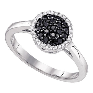 Diamond Cluster Ring | 10k White Gold Womens Black Color Enhanced Diamond Halo Cluster Ring 1/4 Cttw | Splendid Jewellery GND