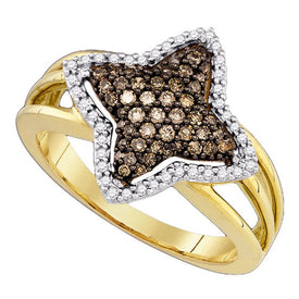 Stellar Splendor: 10k Yellow Gold Brown Diamond Womens Star-shape Fancy Cluster Ring Top View from Splendid Jewellery