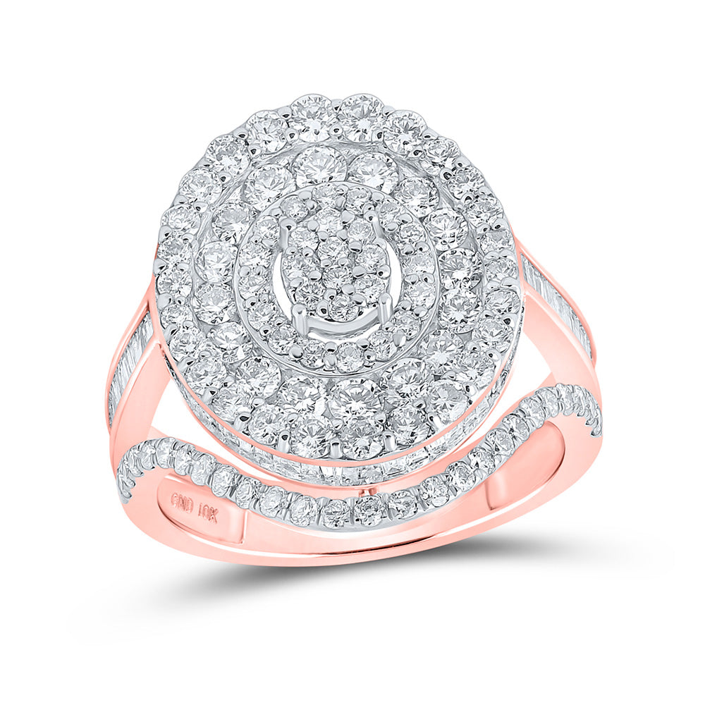 Diamond Cluster Ring | 10kt Rose Gold Womens Baguette Diamond Concentric Cluster Ring 2-3/8 Cttw | Splendid Jewellery GND