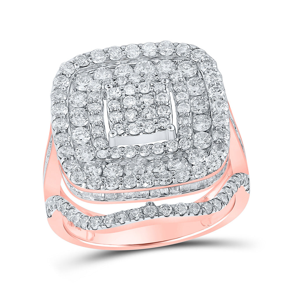 Diamond Cluster Ring | 10kt Rose Gold Womens Baguette Diamond Square Ring 2-3/4 Cttw | Splendid Jewellery GND