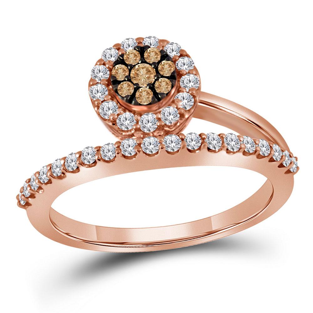 Diamond Cluster Ring | 10kt Rose Gold Womens Round Brown Diamond Cluster Ring 1/2 Cttw | Splendid Jewellery GND