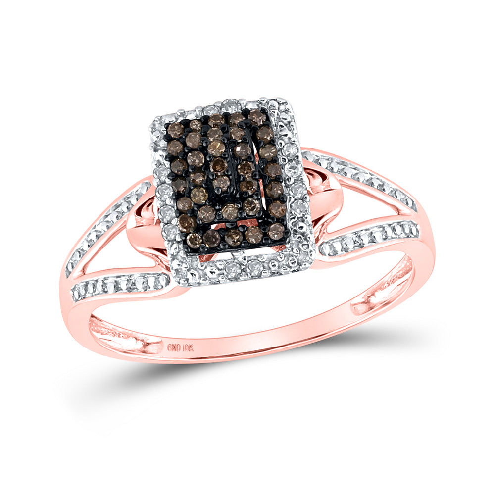 Diamond Cluster Ring | 10kt Rose Gold Womens Round Brown Diamond Cluster Ring 1/5 Cttw | Splendid Jewellery GND