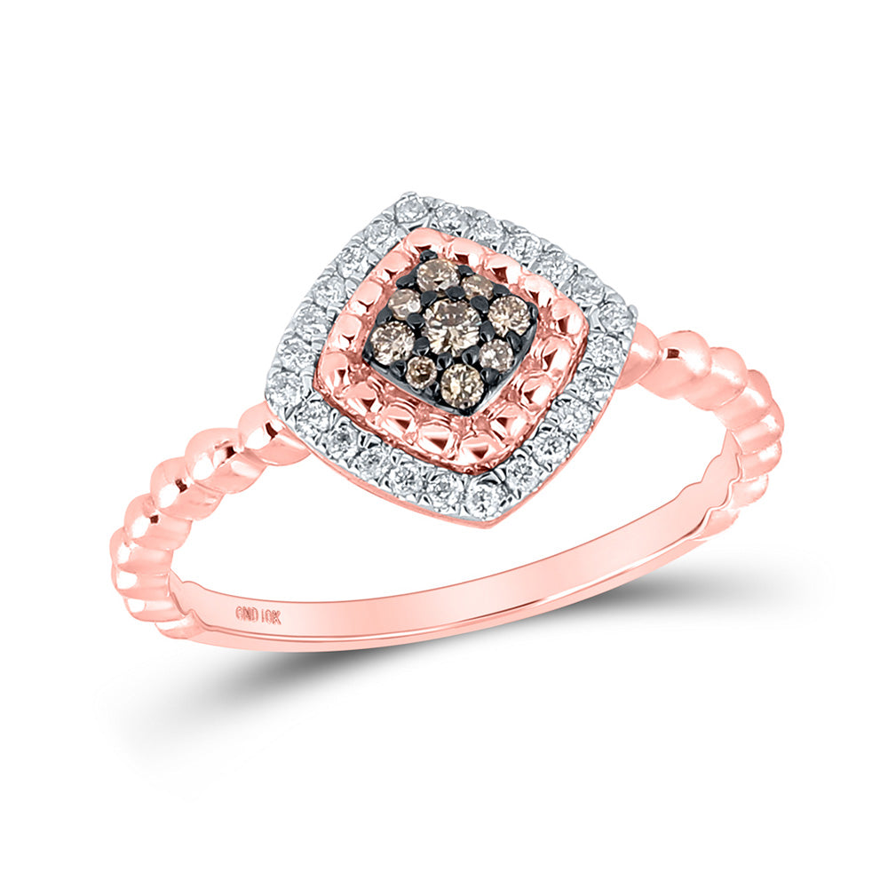 Diamond Cluster Ring | 10kt Rose Gold Womens Round Brown Diamond Offset Square Ring 1/5 Cttw | Splendid Jewellery GND