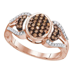 Diamond Cluster Ring | 10kt Rose Gold Womens Round Brown Diamond Oval Cluster Ring 1/3 Cttw | Splendid Jewellery GND