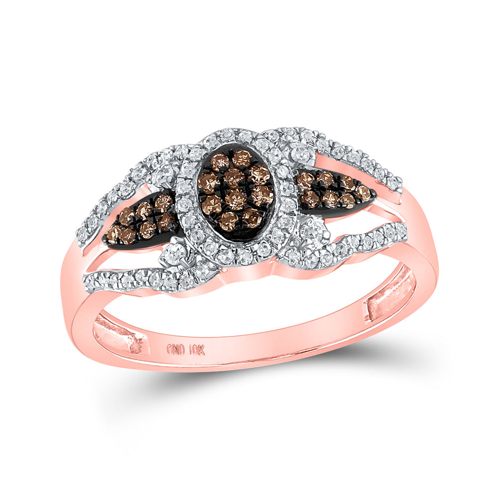 Diamond Cluster Ring | 10kt Rose Gold Womens Round Brown Diamond Oval Cluster Ring 1/3 Cttw | Splendid Jewellery GND