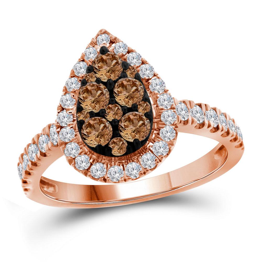 Diamond Cluster Ring | 10kt Rose Gold Womens Round Brown Diamond Teardrop Cluster Ring 1 Cttw | Splendid Jewellery GND