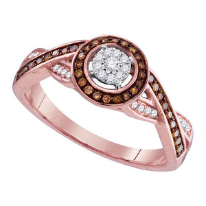 Diamond Cluster Ring | 10kt Rose Gold Womens Round Brown Diamond Twist Cluster Ring 1/4 Cttw | Splendid Jewellery GND