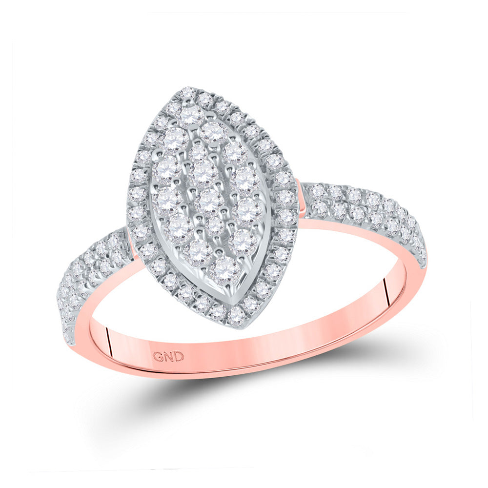 Diamond Cluster Ring | 10kt Rose Gold Womens Round Diamond Marquise-shape Cluster Ring 5/8 Cttw | Splendid Jewellery GND