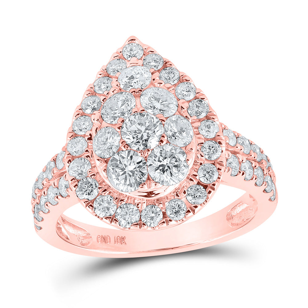 Diamond Cluster Ring | 10kt Rose Gold Womens Round Diamond Tear Cluster Ring 2 Cttw | Splendid Jewellery GND
