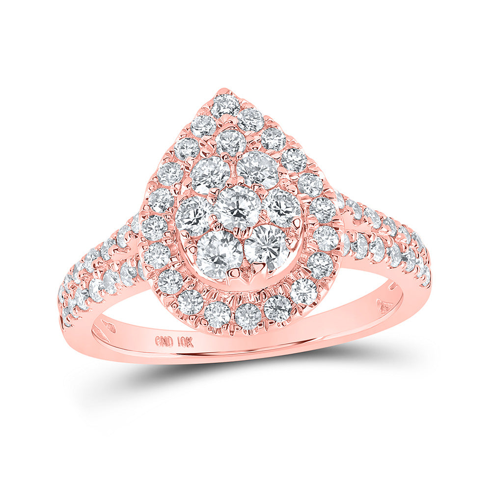Diamond Cluster Ring | 10kt Rose Gold Womens Round Diamond Teardrop Cluster Ring 1 Cttw | Splendid Jewellery GND
