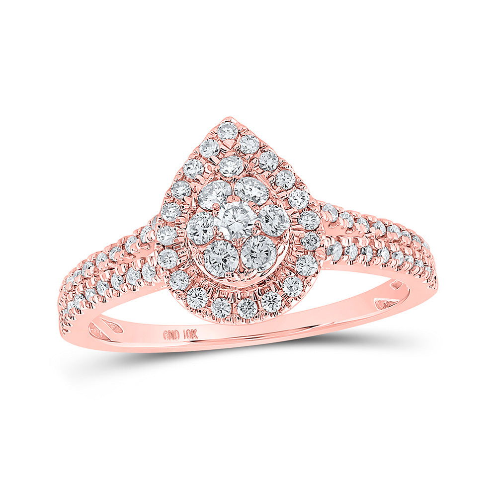 Diamond Cluster Ring | 10kt Rose Gold Womens Round Diamond Teardrop Cluster Ring 1/2 Cttw | Splendid Jewellery GND