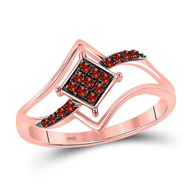 Captivating Red Diamond Diagonal Square Cluster Ring in 10kt Rose Gold Top View from Splendid Jewellery