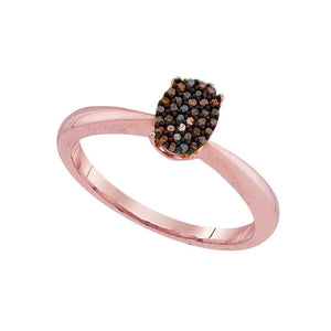 Diamond Cluster Ring | 10kt Rose Gold Womens Round Red Color Enhanced Diamond Oval Cluster Ring 1/10 Cttw | Splendid Jewellery GND
