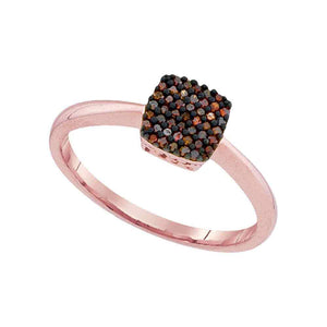 Diamond Cluster Ring | 10kt Rose Gold Womens Round Red Color Enhanced Diamond Square Cluster Ring 1/8 Cttw | Splendid Jewellery GND