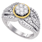 Diamond Blossom Cluster Ring | 10kt Two-tone Gold Womens Round Diamond Roped Flower Cluster Ring 7/8 Cttw Top View from Splendid Jewellery