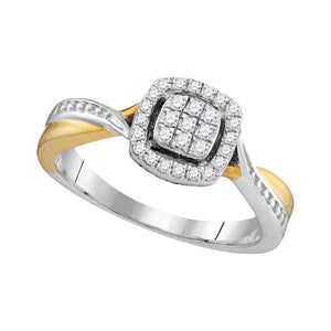 Diamond Cluster Ring | 10kt Two-tone Gold Womens Round Diamond Square Cluster Twist Ring 1/5 Cttw | Splendid Jewellery GND