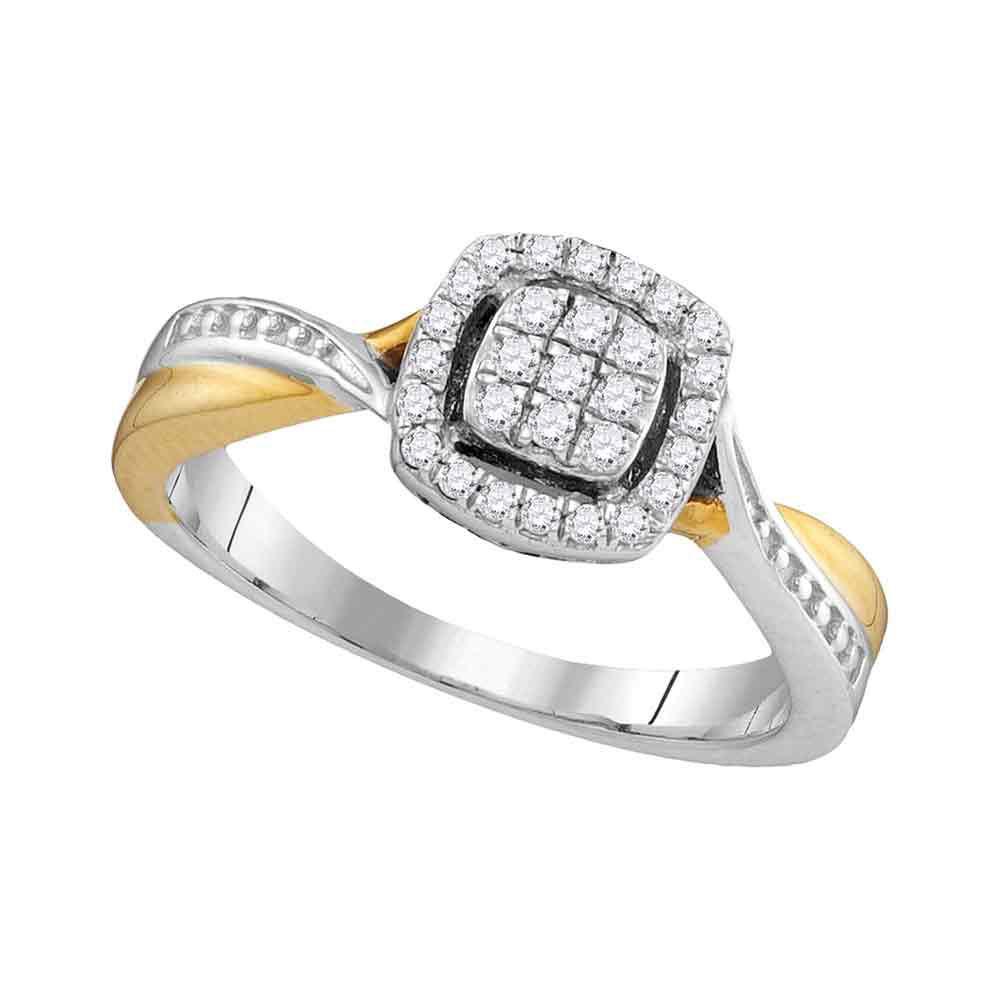 Diamond Cluster Ring | 10kt Two-tone Gold Womens Round Diamond Square Cluster Twist Ring 1/5 Cttw | Splendid Jewellery GND