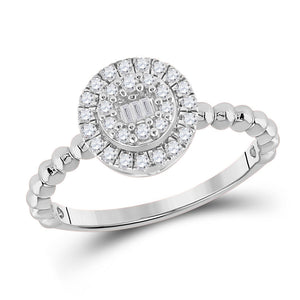 Diamond Cluster Ring | 10kt White Gold Womens Baguette Diamond Circle Cluster Ring 1/4 Cttw | Splendid Jewellery GND