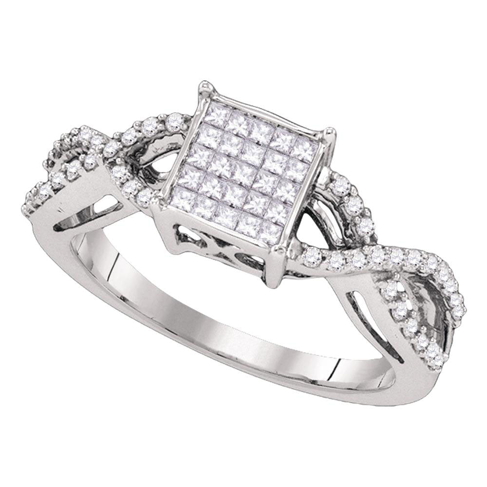 Diamond Cluster Ring | 10kt White Gold Womens Princess Diamond Square Cluster Ring 1/2 Cttw | Splendid Jewellery GND