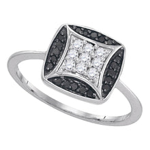 Load image into Gallery viewer, Mesmerizing Black Diamond Square Cluster Ring in 10kt White Gold Top view from the 10Kt White Gold Womens Round Black Color Enhanced Diamond Square Ring 1 4 Cttwpin93702 collection by Splendid Jewellery