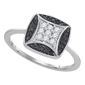 Mesmerizing Black Diamond Square Cluster Ring in 10kt White Gold Top view from the 10Kt White Gold Womens Round Black Color Enhanced Diamond Square Ring 1 4 Cttwpin93702 collection by Splendid Jewellery